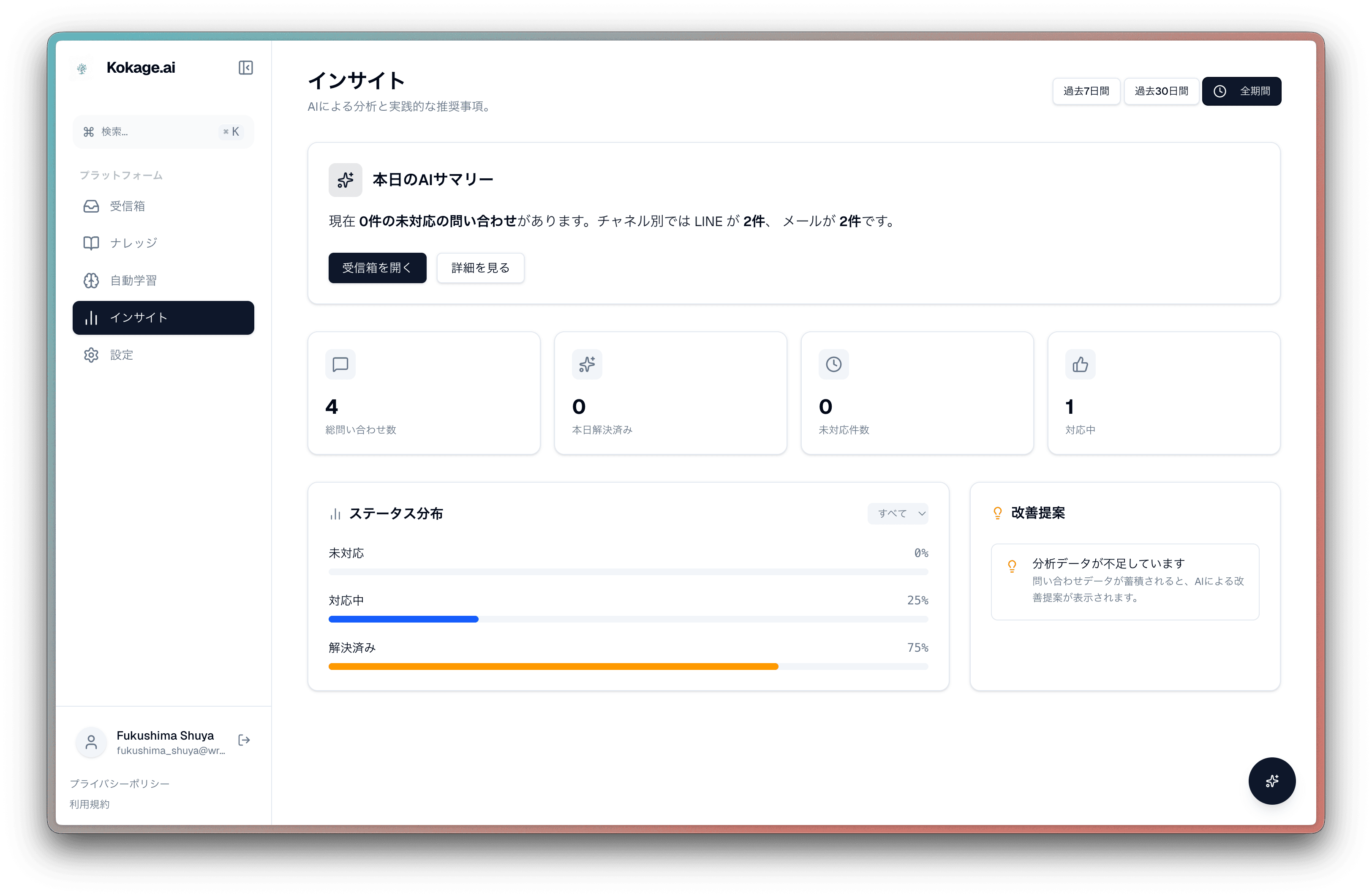 インサイトと傾向の画面のスクリーンショット